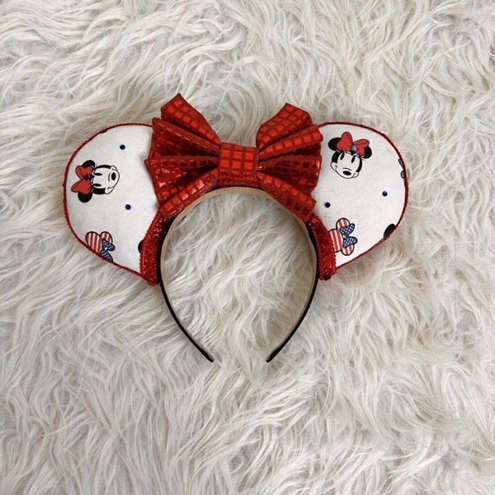 Minnie Mouse Retro Ears Headband with Bow Handmade Fits Adult or Tween Disney